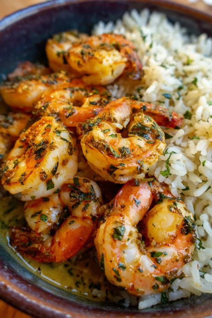 Creamy Garlic Butter Shrimp Bowl with Herb Rice