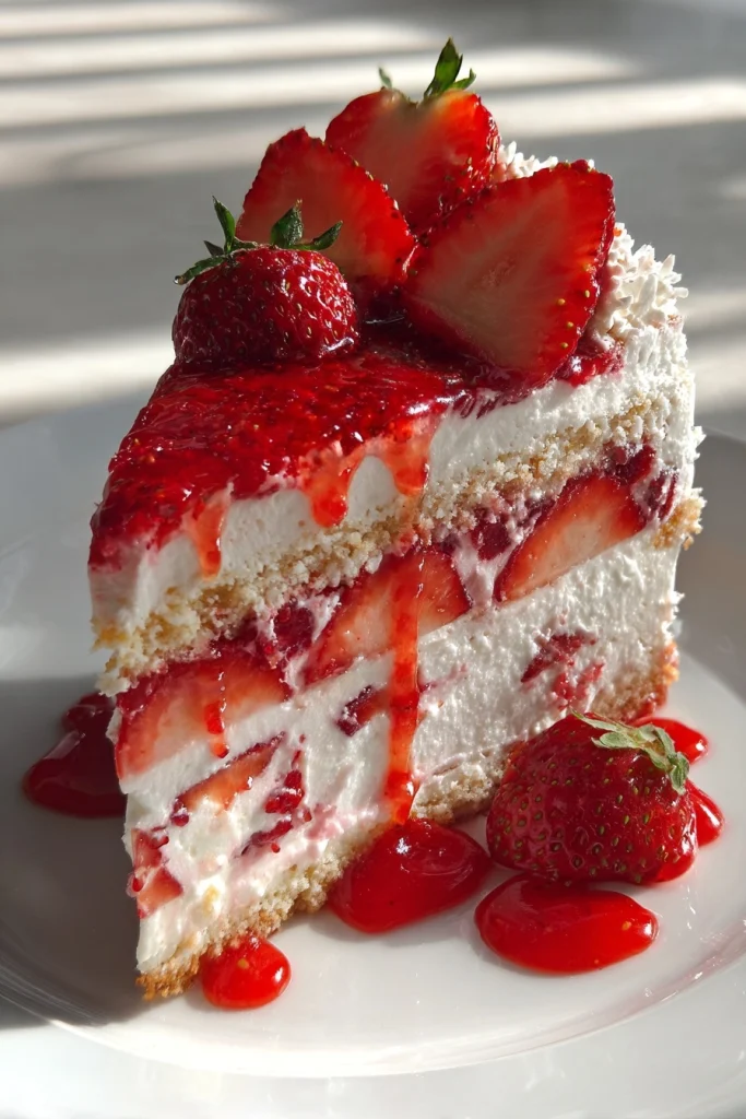 Tropical No-Bake Strawberry Split Cake