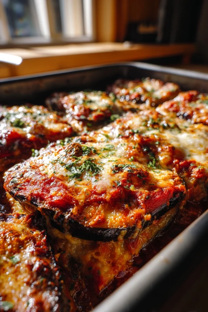 Baked Eggplant Parmesan Casserole with Tomato & Herbs