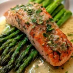 Baked Salmon with Asparagus Lemon Garlic Sauce
