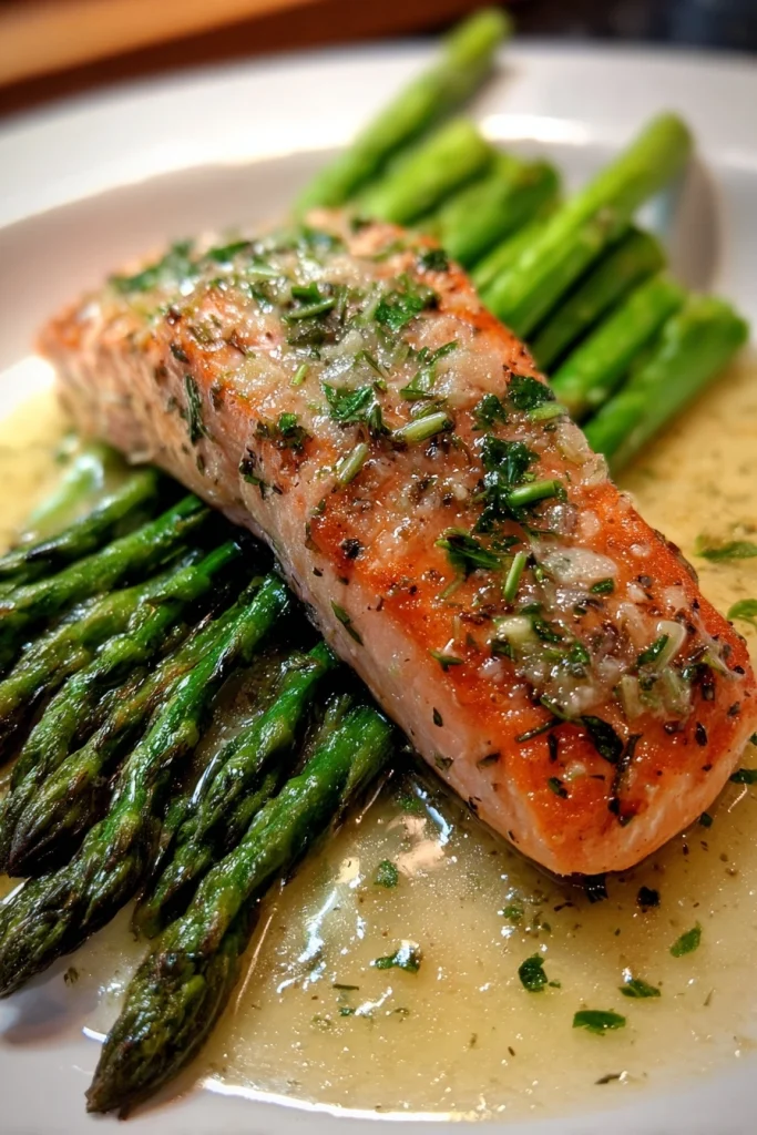 Baked Salmon with Asparagus Lemon Garlic Sauce