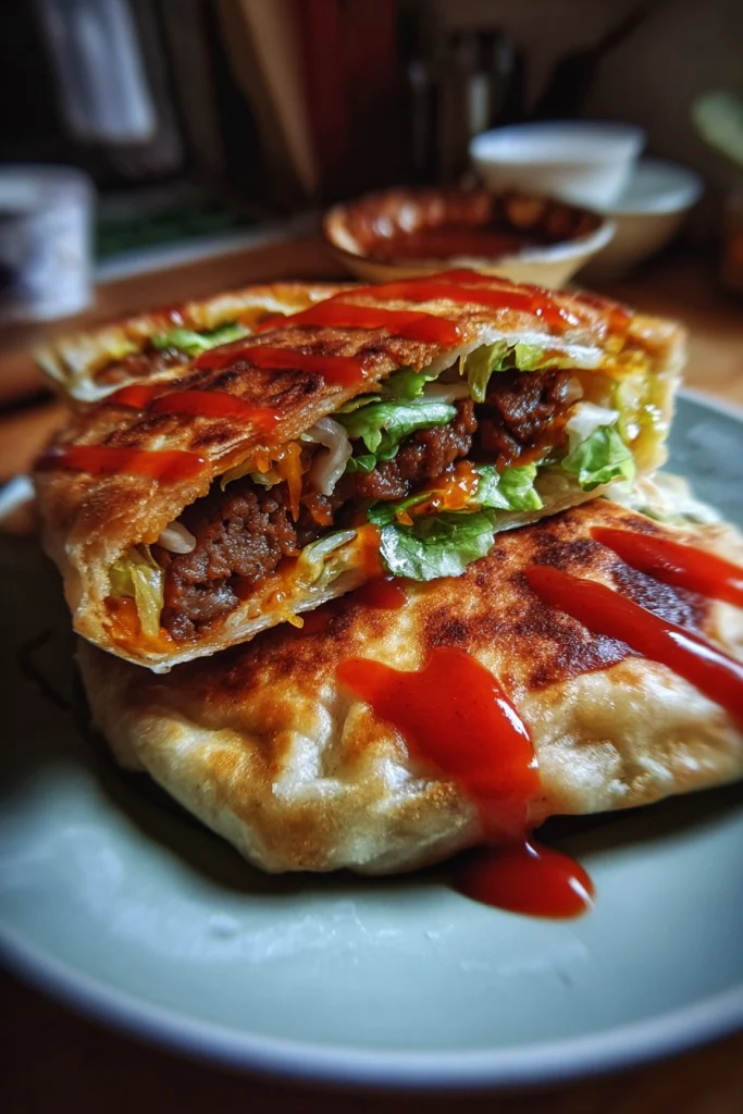 Beef Paratha Burger with Spicy Sauce