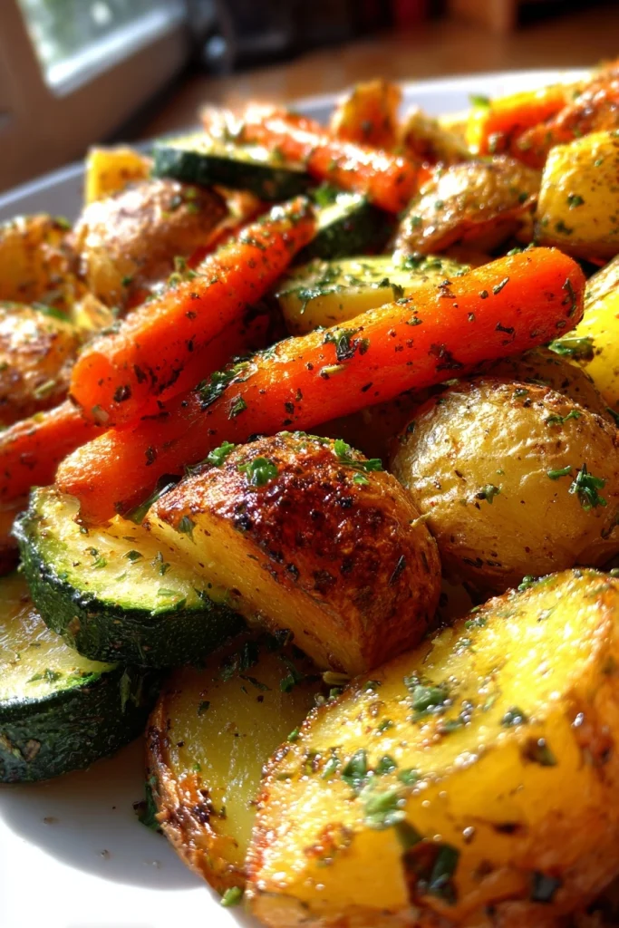 Garlic Herb Roasted Potatoes, Carrots & Zucchini