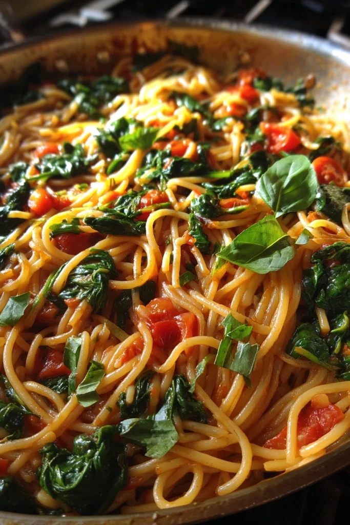 One Pot Spinach Tomato Pasta