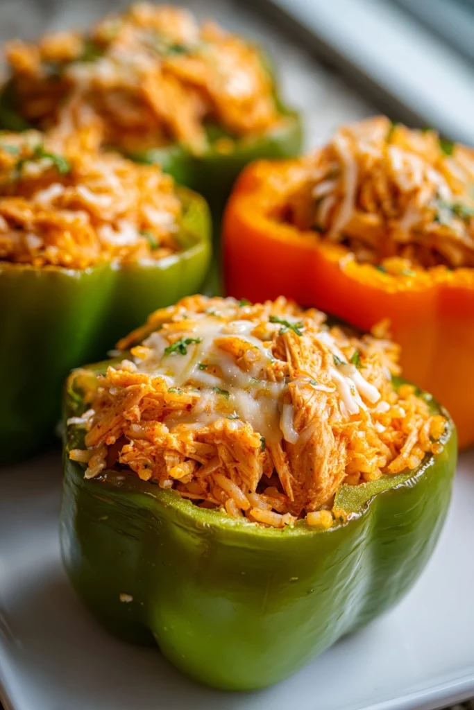 SHREDDED CHICKEN & RICE STUFFED PEPPERS (HALLOWEEN STYLE)