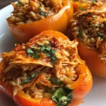 Shredded Chicken Rice Stuffed Orange Peppers