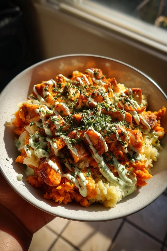buffalo chicken sweet potato bowls
