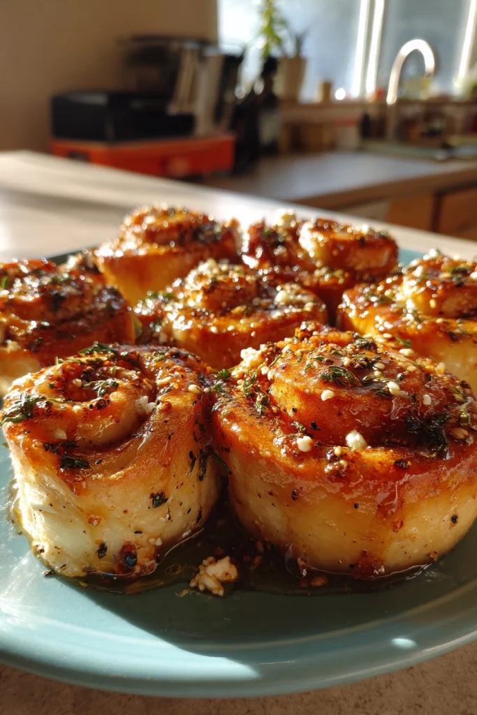 feta rolls with spicy honey