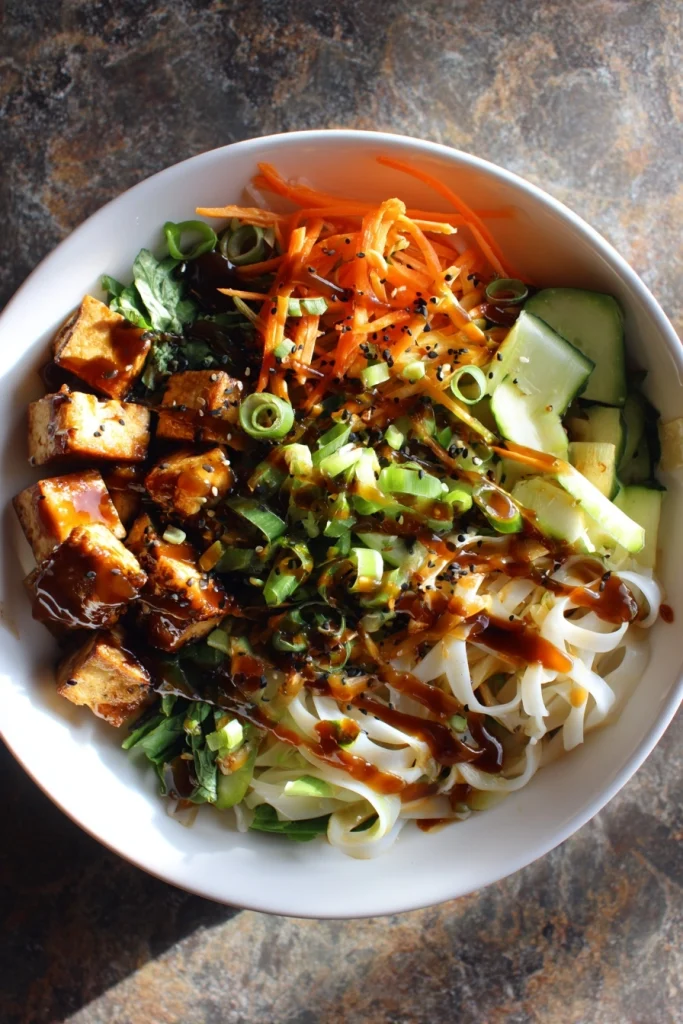 rice noodles tofu bowls