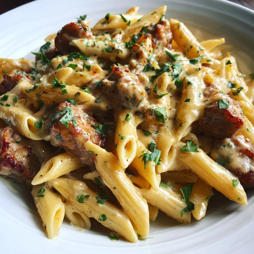 creamy cajun white cheddar sausage penne