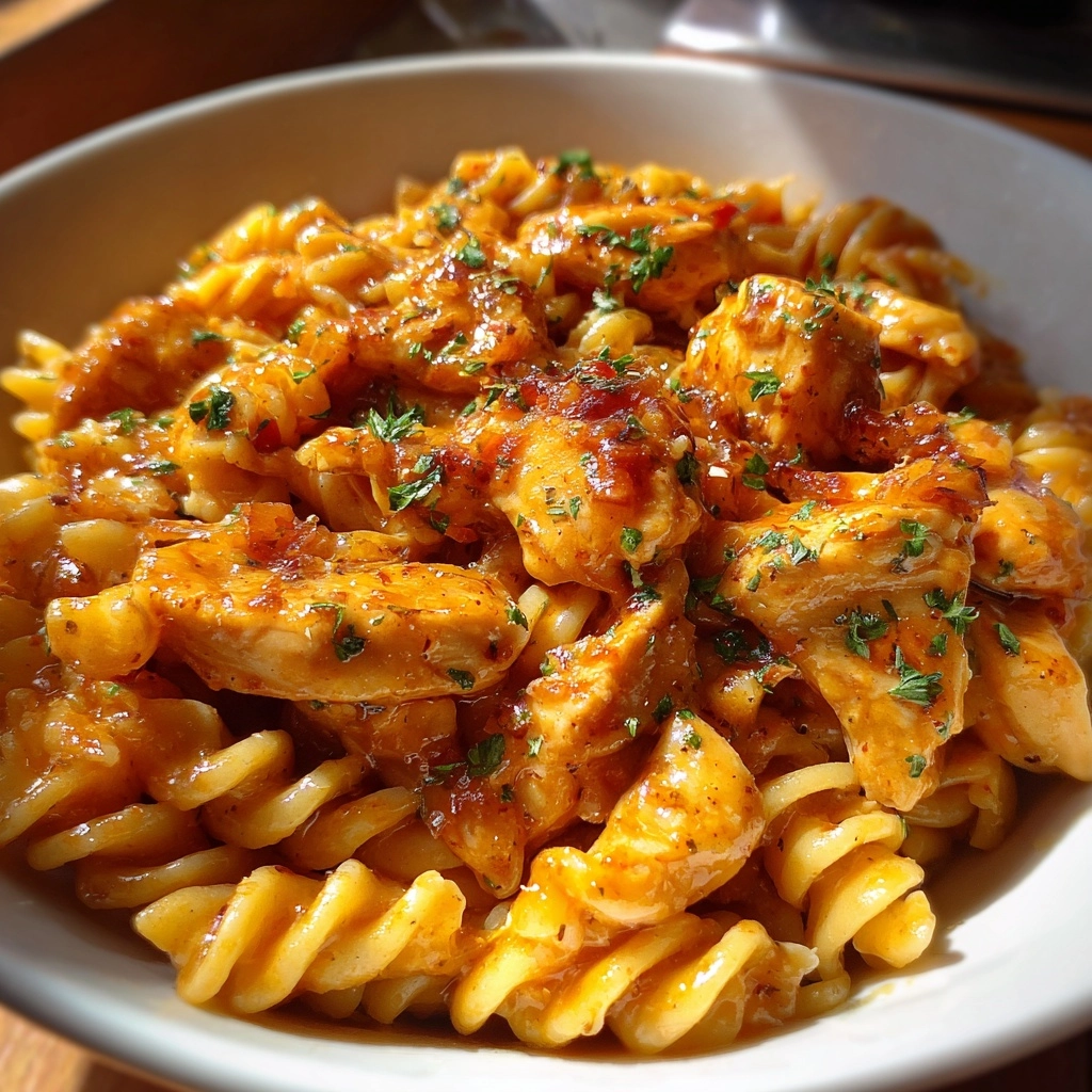 one pot creamy sweet maple bbq chicken pasta skillet