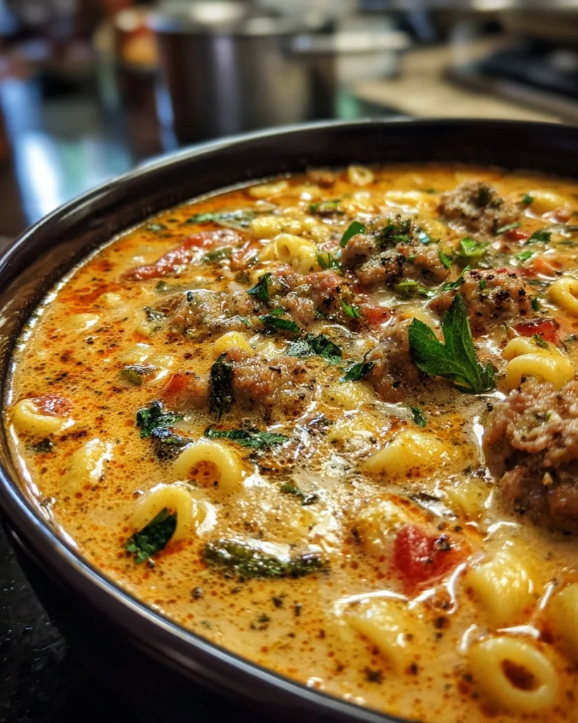 Creamy Parmesan Italian Sausage Ditalini Soup