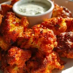 air-fryer cauliflower wings with buffalo sauce & blue cheese dip