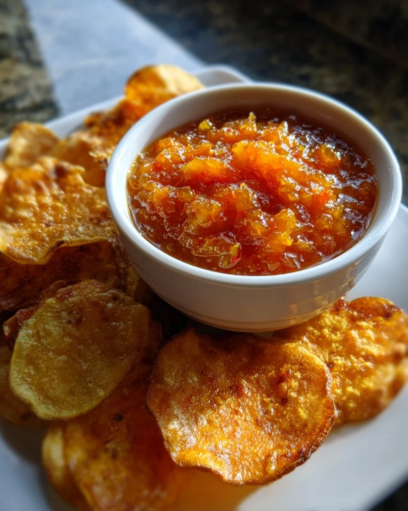 mango habanero salsa served with sweet potato chips