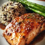 maple glazed salmon with wild rice pilaf & asparagus