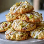 pistachio rose water cookies with white chocolate drizzle