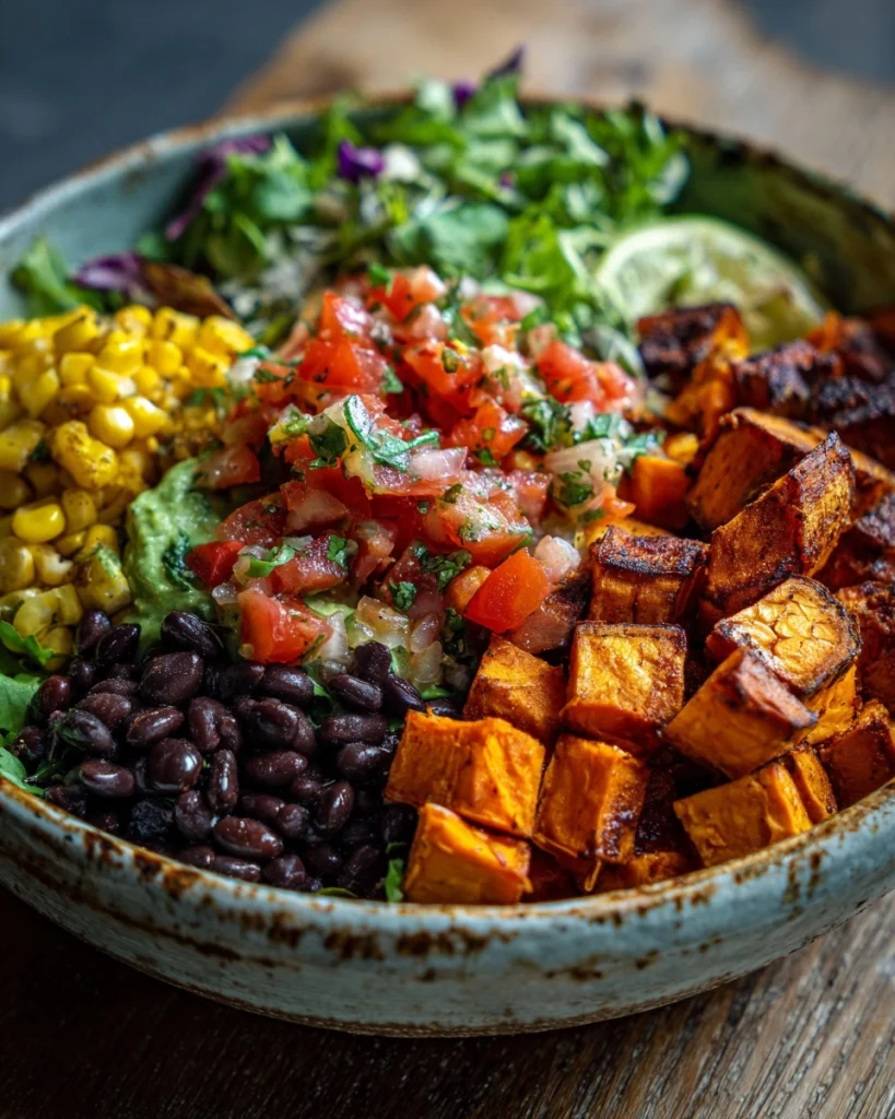 vegan sweet potato burrito bowl