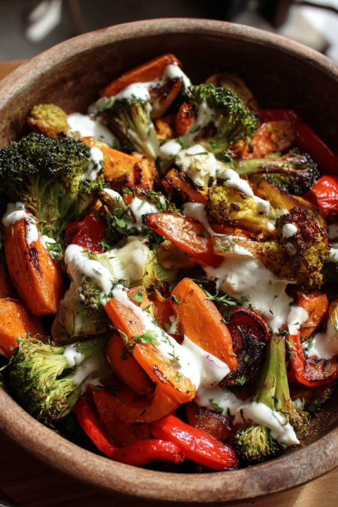 Glow Bowl Recipe: Roasted Veggie, Tahini Yogurt Sauce