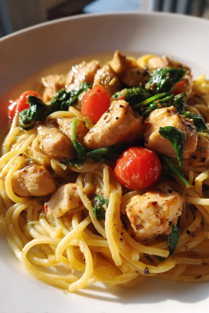 Healthy Garlic Chicken Pasta