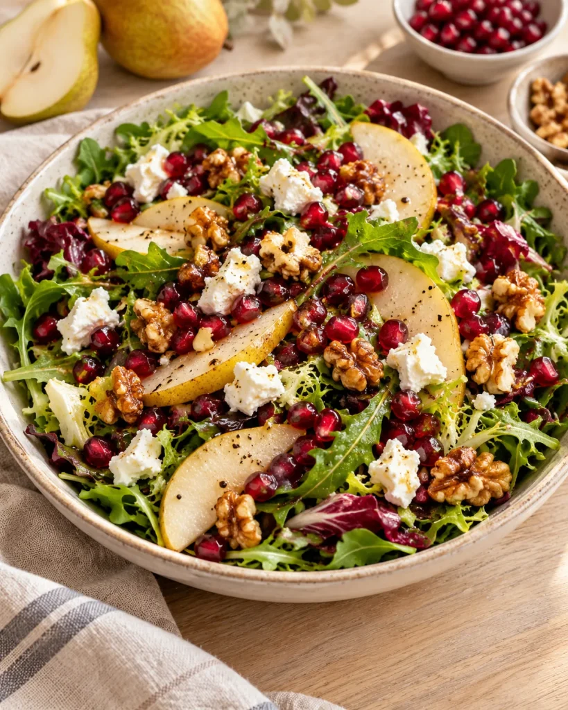 Gluten Free Holiday Salad with Pear and Pomegranate